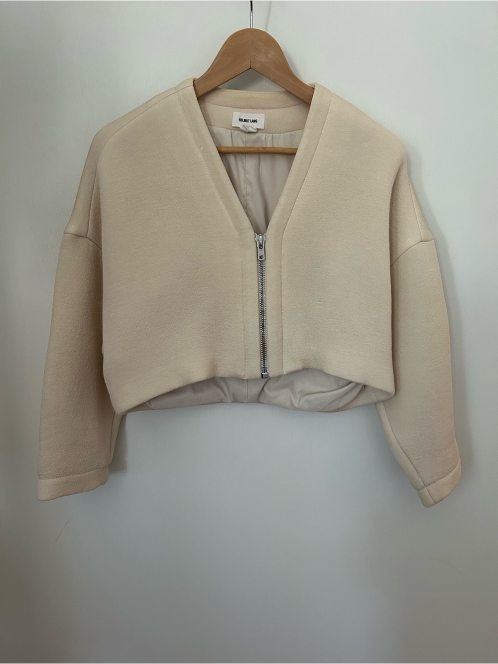 Helmut Lang Cream Cropped Zip-Front Bomber Jacket